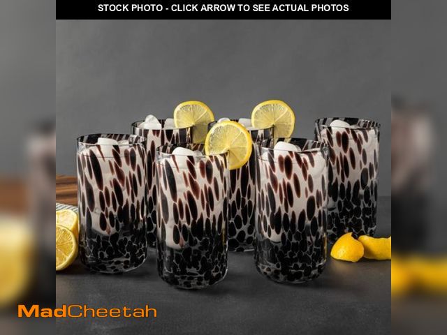 Lot 74-12527081 - Thyme &amp; Table 20 fl oz Black Tortoise Drinking Glasses, Set of 6 New - UNUSED