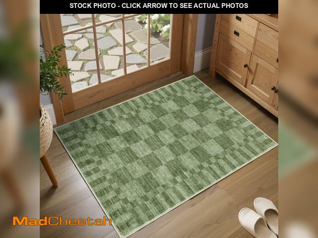 Lot 74-14357979 - GarveeHome Moss Green Checkered Rug 2x3 Washable Rug Non-Slip for Entryway, Soft Low-Pile Small Area...