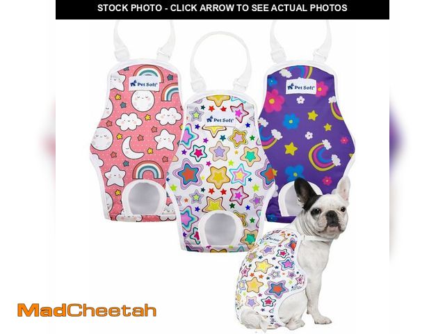 Lot 74-12976471 - Pet Soft Dog Diapers Female Onesie Sanitary Pantie with Adjustable Suspender, Colorful Pattern Washa...