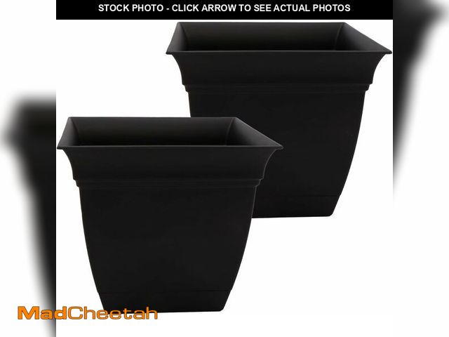 Lot 74-12664720 - The HC Companies Eclipse Square Plastic Planter w/Attached Saucer - Outdoor &amp; Indoor Plant Pot w...