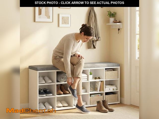 Lot 74-13815942 - LEDREM Shoe Bench With Storage, Shoe Bench For Entryways, 15-Compartment Organizer with Removable Cu...