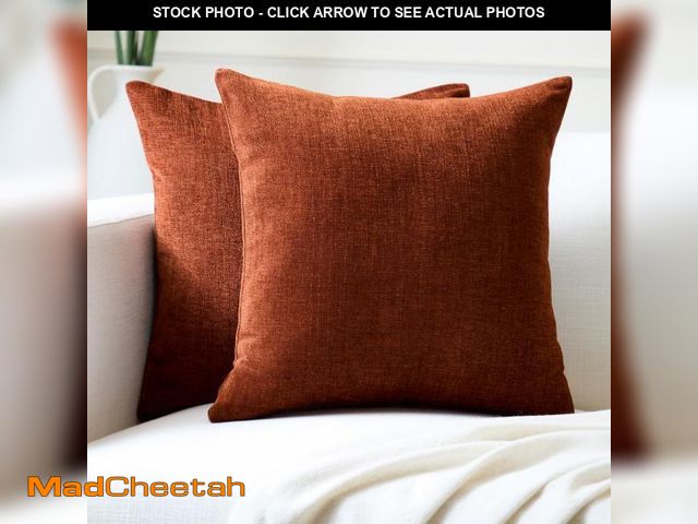 Lot 74-12306103 - Encasa XO Thick Chenille Throw Pillow Covers Set of 2 | Rust Orange - (20x20) (50x50 cm) | Decorativ...