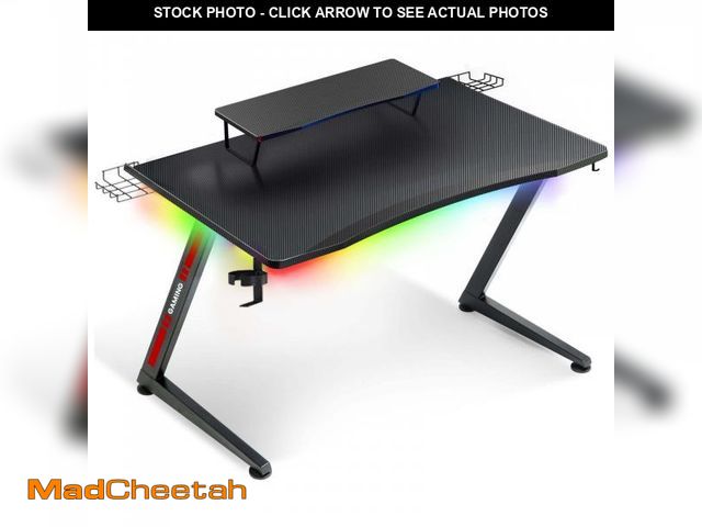 Lot 74-12406195 - GTRACING GTZ-310-RGB Ergonomic Curved Gaming Desk W/RGB Lighting &amp; Z-Shaped Legs - UNUSED