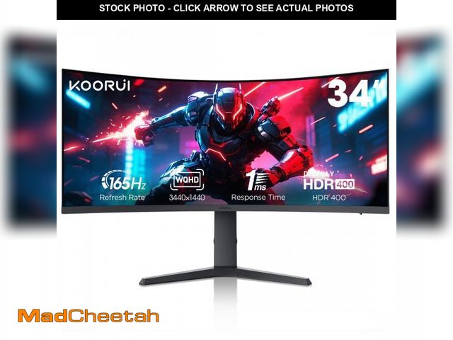 Lot 74-12514043 - KOORUI 34'' Ultrawide 4K Curved Gaming Monitor, 165Hz WQHD HDMI Display Port, Black - USED