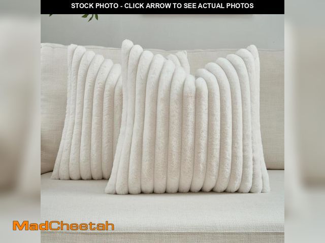 Lot 74-12215978 - FUTEI Cream White Striped Decorative Throw Pillow Covers 26x26 Inch Set of 2,Square Fall Decorations...