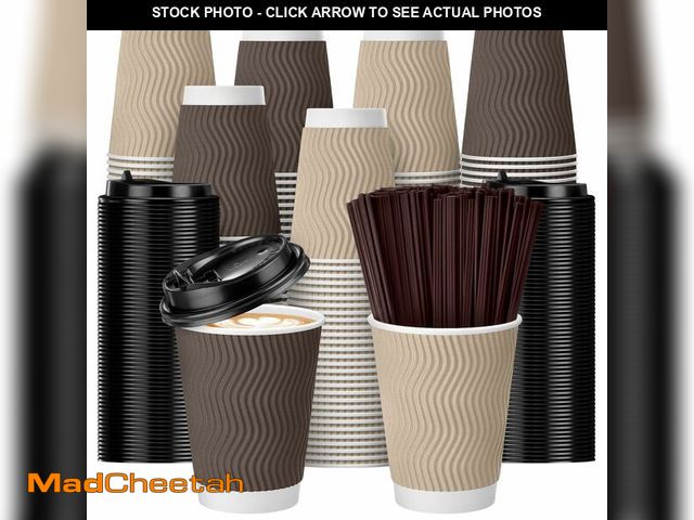 Lot 74-14212427 - Pickmesh 150 Set 12 oz Disposable Coffee Cups with Lids and Straw To-go Hot Paper Coffee Cup Multico...