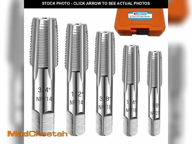 Lot 74-14263928 - 5-Piece NPT Pipe Tap Set, 1/8", 1/4", 3/8", 1/2", 3/4" ÃÂ¾Ã¢â¬Â NPT Tap Set Carbon Steel Hand Thr...