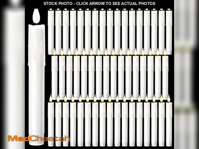 Lot 74-14264881 - Baquler 50 Pcs 7.7 Inch White Flameless Taper Candles Dripless Battery Operated LED Flickering Candl...