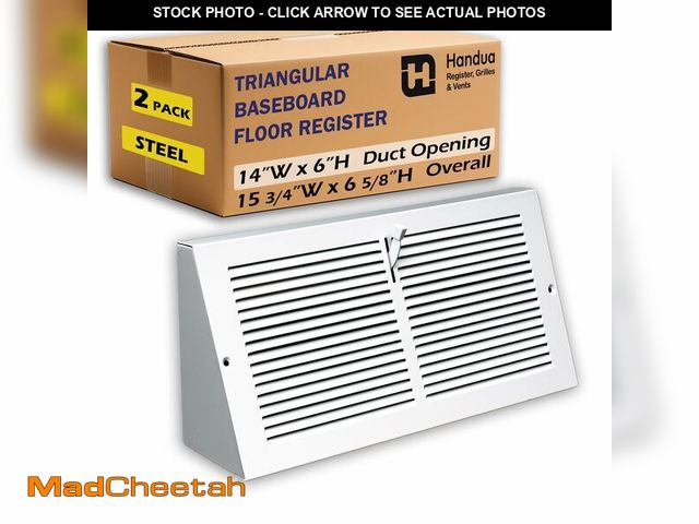 Lot 74-13538884 - [2 Pack] Fits 14x6 Duct Opening, Steel Triangular Baseboard Air Supply Grille with Damper by Handua|...
