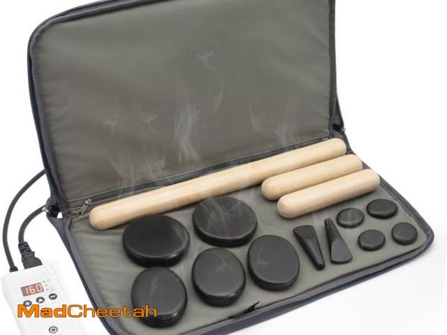 Lot 74-12326860 - Goodtar Massage Stones Set with Warmer Kit Hot Rocks Bamboo for Massage Hot Stones Massage Warmer Ki...