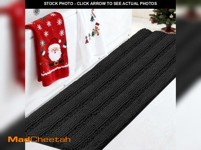 Lot 74-12706770 - Turquoize Non Slip Black Bathroom Rug Extra Long Chenille Bath Rug 47x17 Super Water Absorbent &amp;...