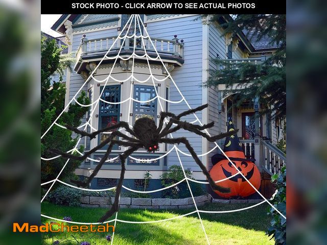 Lot 74-12704271 - OCATO 200" Halloween Spider Web + 59" Giant Spider Decorations Fake Spiders with Triangular Huge Spi...