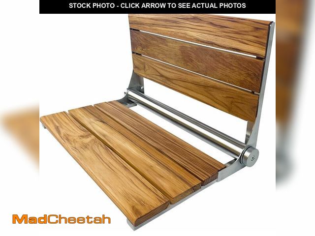 Lot 74-14068420 - Teak Shower Seat Bench with Back - Wall Mounted Fold Up Shower Seat, Waterproof Folding Teak Bath Ch...