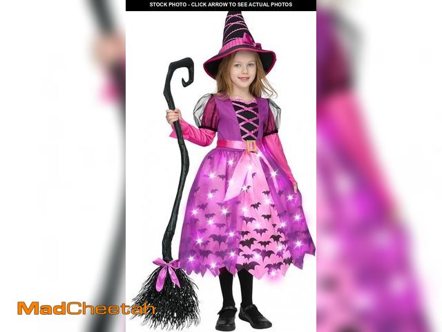Lot 74-12331973 - Spooktacular Creations Girls Witch Costume, Pink Light Up Starry Witch Dress with Hat and Broom for ...