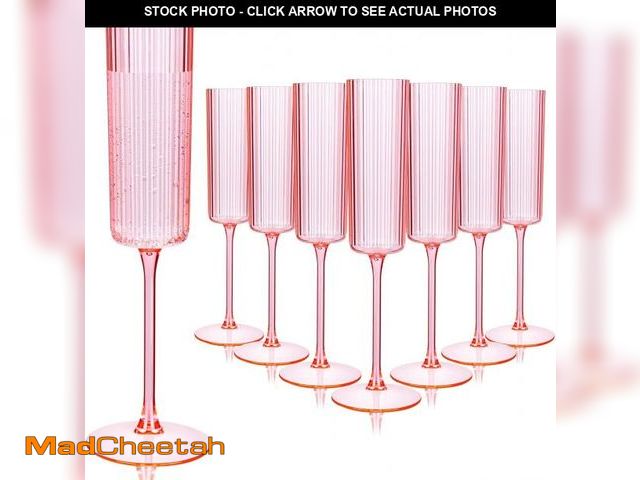 Lot 74-12437879 - Joyido 36 Pack Pink Plastic Champagne Flutes - 6oz Ribbed Disposable Champagne Glasses - Clear Pink ...