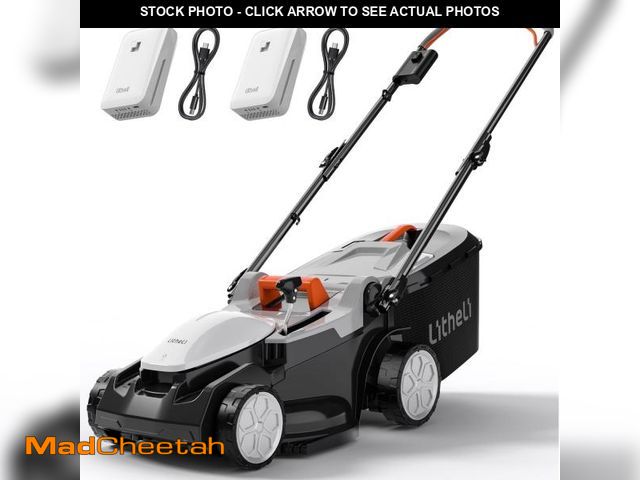 Lot 74-12156104 - Litheli Cordless Lawn Mower, 2*20V Electric Lawn Mowers, 15 Inch, Adjustment Heights, Light Weight, ...