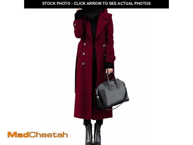 Lot 74-13714216 - ebossy Women s Winter Double Breasted Wool Coat Elegant Notched Lapel Belted Mid Long Pea Trench Coa...