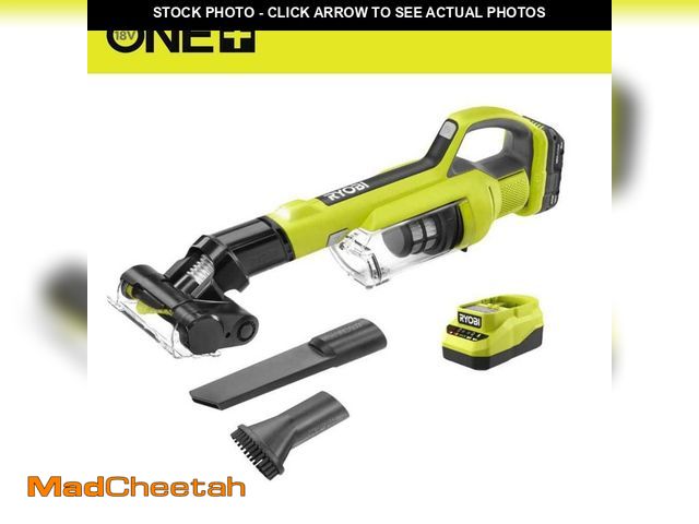Lot 74-14193240 - RYOBI ONE+ 18V Cordless Handheld Vacuum with Powered Brush Kit with 2.0 Ah Battery and Charger - UNU...