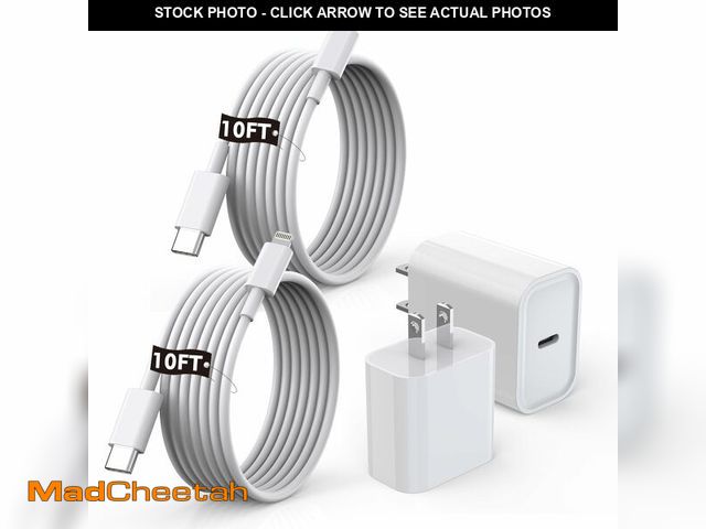 Lot 74-12707991 - [Apple MFi Certified]10FT Fast iPhone Charger,Extra Long Apple Charger Fast Charging 2Pack USB C Cha...