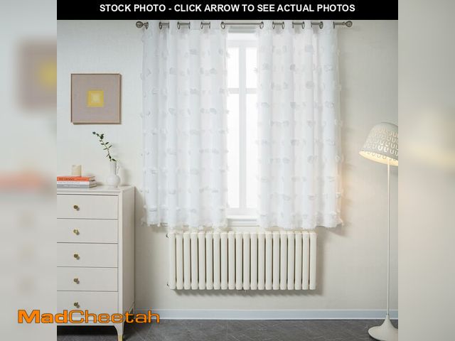 Lot 74-14211676 - MYSKY HOME White Curtains for Bedroom 54 Inch Long Double Layer Curtains for Kids Room Kithen Pom Po...
