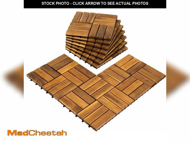 Lot 74-14350354 - AN68 Pack of 10 Deck Tiles - 12"x12" Interlocking Natural Solid Acacia Wood for Outdoor &amp; Indoor...