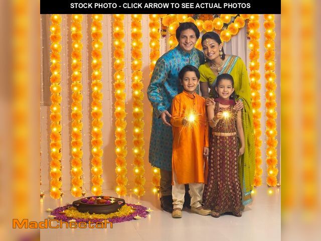 Lot 74-12699714 - Crowye 5 Pcs 24.6 Feet Marigold Garland with LED Light for Decoration Artificial Marigold Flowers Fa...