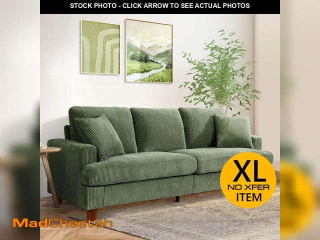 Lot 74-14087391 - 87" Corduroy Sofa,3 Seater Sofa with Extra Deep Seats,Neche Comfy Upholstered Couch for Living Room,...