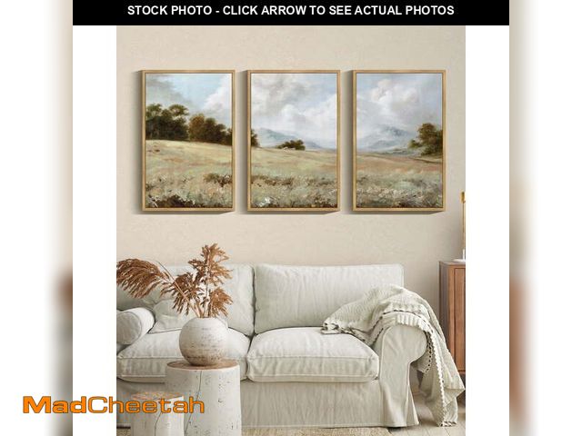 Lot 74-14087031 - Retro Landscape Framed Wall Art 16x24in3pcs Large Grassland Wall Prints Classic Vintage Farmhouse Wa...