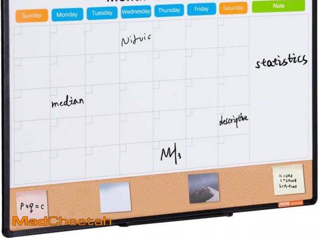 Lot 74-12400229 - VEVOR 36"x 24" Monthly Calendar Whiteboard &amp; Cork Board Combo with Aluminum Frame - 2-in-1 Magne...