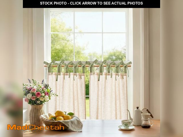 Lot 74-14427806 - jinchan Crude Linen Kitchen Tier Curtains 24 Inches Green Tie Top 2 Panles - UNUSED