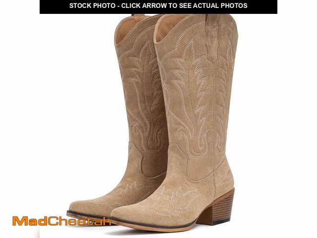Lot 74-12700658 - Fioralie Suede Cowboy Boots for Women Western Mid Calf Cowgirl Boots with Embroidered, Retro Snip To...