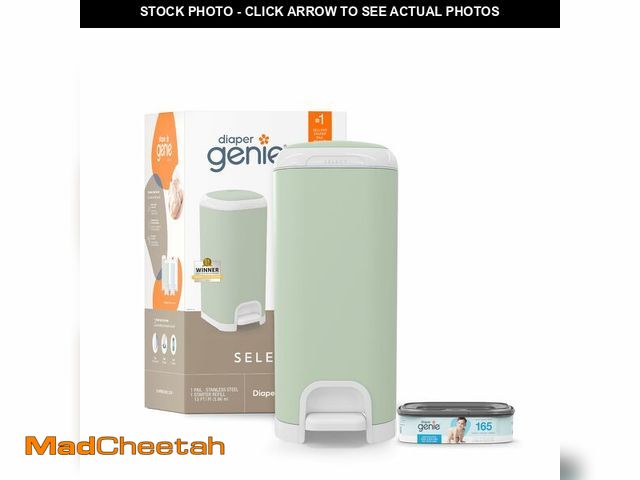 Lot 74-13787743 - Diaper Genie Select Pail (Green) is Made of Durable Stainless Steel and Includes 1 Starter Square Re...