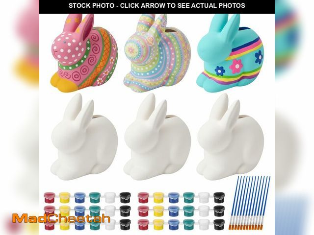 Lot 74-13956198 - Yalikop 6 Set Easter Ceramics to Paint DIY Ceramic Bunny Banks Painting Crafts Kit Includes Acrylic ...