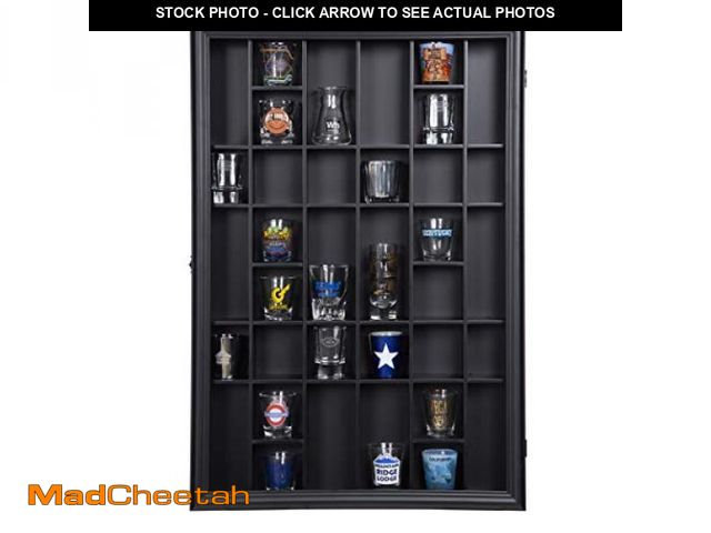 Lot 74-12136966 - Gallery Solutions - Black Wall-Mounted - Curio &amp; Shot Glass Display Case - 17"x26" Glass Door - ...
