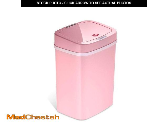 Lot 74-12465288 - NINESTARS 3 Gal. Motion Sensor Pink Rectangular Shape Plastic Trash Can - UNUSED