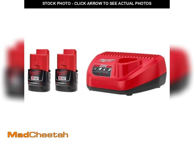 Lot 74-12799132 - Milwaukee M12 12V Lithium-Ion Compact 2.0 Ah Battery Pack (2-Pack) Starter Kit with Charger - UNUSED