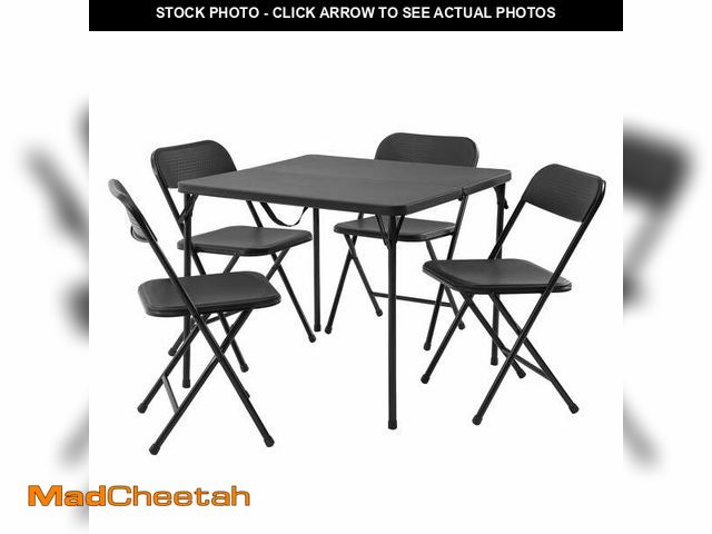 Lot 74-12800414 - Mainstays 5 Piece Resin Card Folding Table and Four Folding Chairs Set, Black - UNUSED