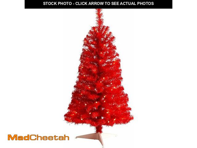 Lot 74-13041599 - Nearly Natural 3ft. Red Artificial Christmas Tree with 50 LED Lights and 118 Bendable Branches - UNU...