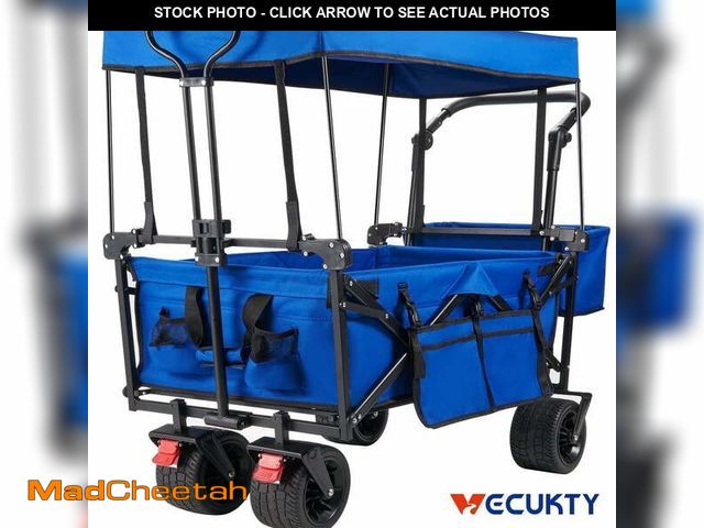 Lot 74-13055454 - VECUKTY Collapsible Garden Wagon Cart with Removable Canopy Blue - UNUSED