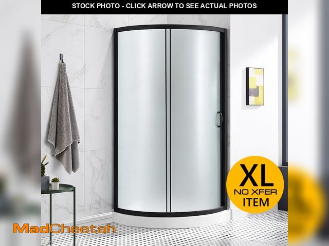 Lot 74-13674143 - OVE Decors Breeze 34 in. Corner Shower Sliding Door, With Included Base, Frosted Glass and Black Fin...