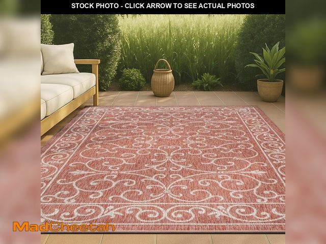 Lot 74-12664414 - JONATHAN Y Vintage Filigree Indoor Outdoor Area Rug 4X6 Red/Beige, Charleston Textured Weave for Bac...