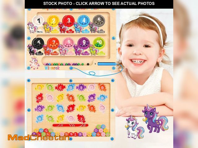 Lot 74-13956796 - 2 in 1 Double Side Magnetic Color &amp; Number Maze, Alphabet Board Aged 1-3 Unicorn Toys, Montessor...