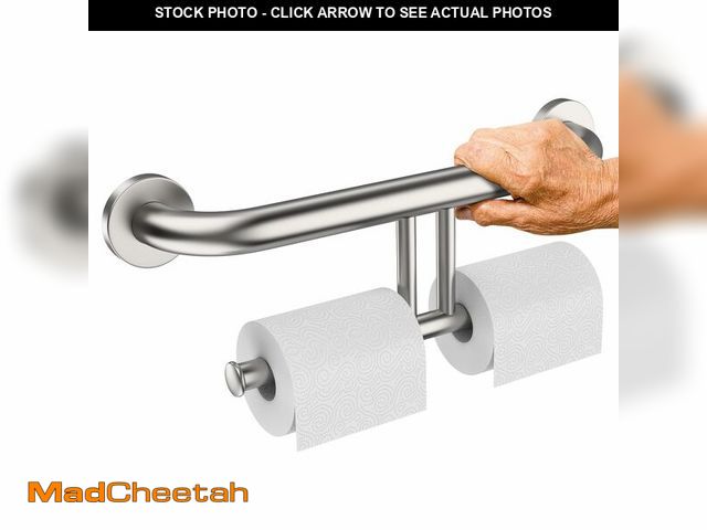 Lot 74-13950224 - Grab Bar w/Double Toilet Paper Roll Holder Brushed Nickel, iHansee Stainless Steel Shower Support Ba...