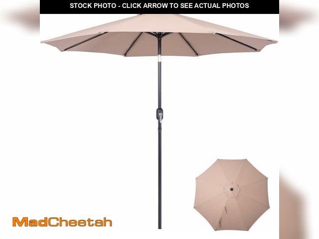 Lot 74-12543856 - Backyard Expressions 9 ft. Patio Umbrella, Market Table Umbrella w/Tilt and Crank, 8 Ribs - USED