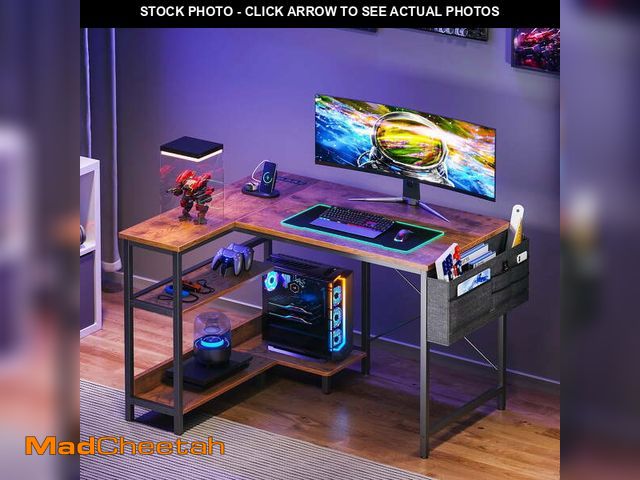 Lot 74-13779683 - Casacomoda 40 Inch L Shaped Computer Desk with Power Outlet &amp; Storage Shelves, Small Corner Desk...