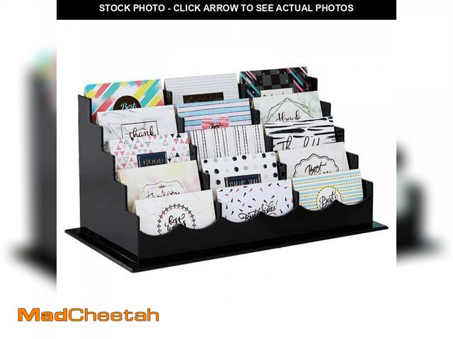 Lot 74-12314814 - Vevitts Business Acrylic Card Holder Display for Desk, 15 Slots 5 Tiers Multiple-Black Acrylic Busin...