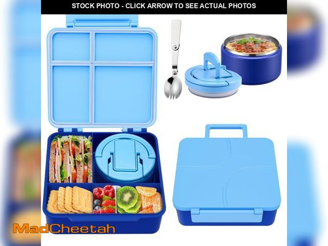 Lot 74-12213674 - Bento Lunch Box for Kids with 8oz Soup Thermo,Kids Leakproof Lunch Food Containers with 4 Compartmen...