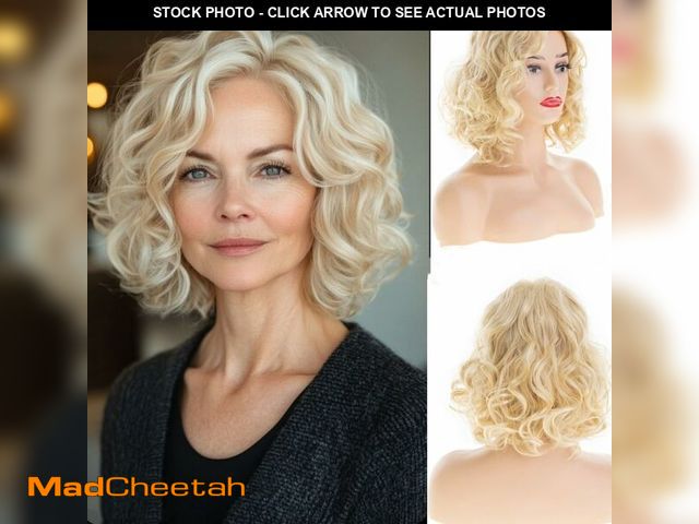 Lot 74-12707444 - Wiwige Short Blonde Wavy Wigs for Women Light Blonde Shoulder Length Curly Bob Wig Synthetic Side Pa...