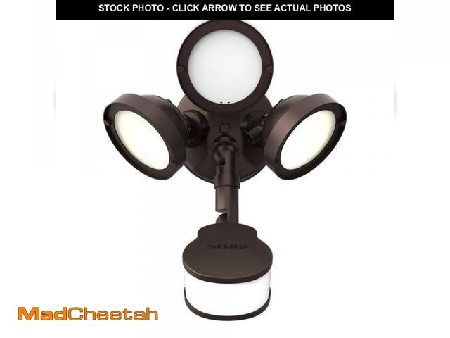 Lot 74-12519972 - HALO TGS 27-Watt, Bronze, Motion Sensor, Outdoor Integrated LED Flood Light with Round Triple Head, ...
