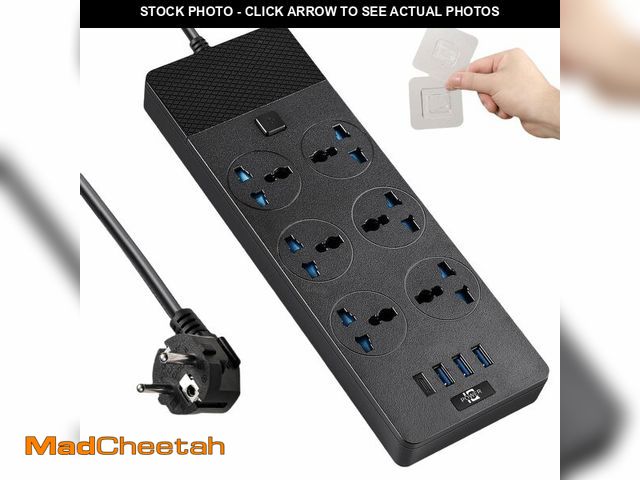 Lot 74-14475420 - European Travel Plug Adapter, Jumpso Universal Power Strip with 6 AC Outlets and 4 USB Ports (1 USB ...